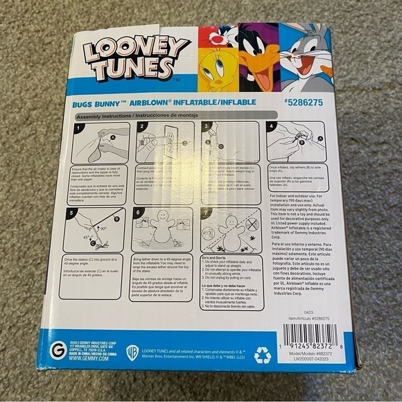 Looney Tunes Bugs Bunny Inflatable Blow Up NEW 6ft Tall Santa Claus Christmas - Picture 4 of 4